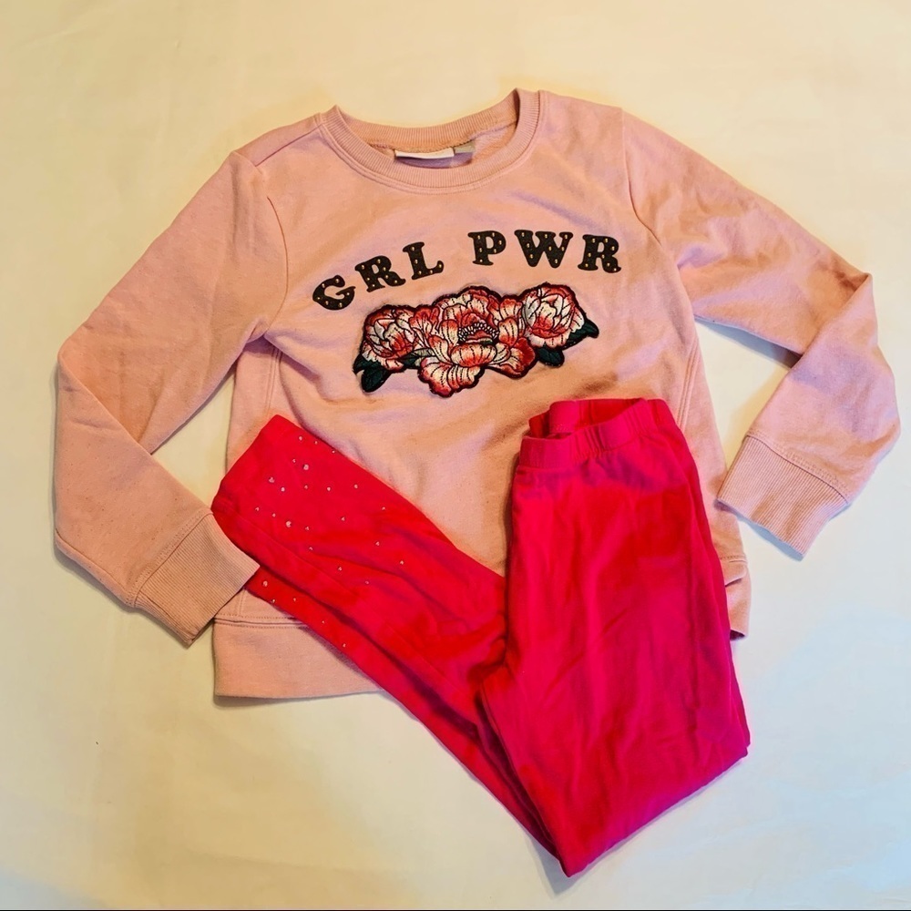Children’s Place girl power pink pull over and leggings size medium 7/8